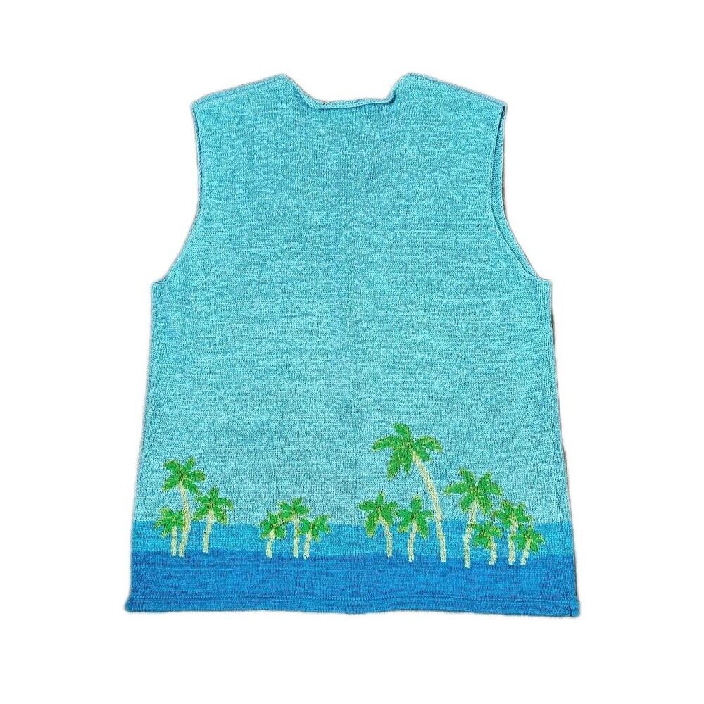 Vintage 90s Flamingo Palm Tree Knit Sweater Vest Womens Size M Tropical Beach - Picture 5 of 9